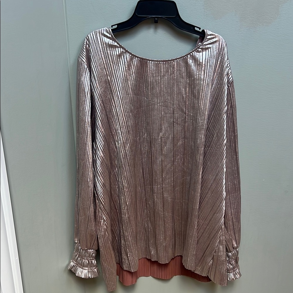 Ava & Viv Purple Pleated Long Sleeve Blouse